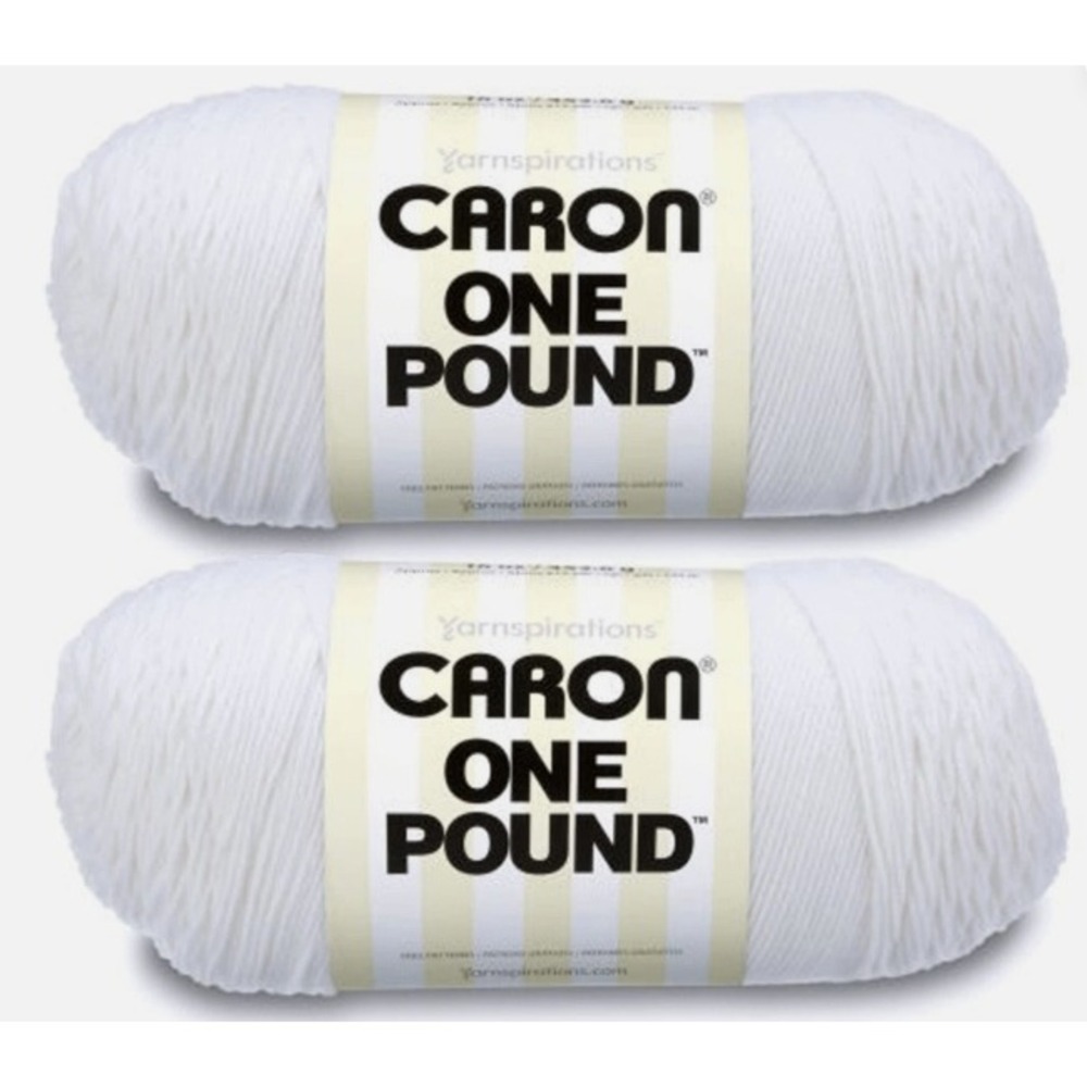 Caron One Pound Yarn White 10501 Acrylic Worsted Weight 16oz 2 Skeins 1624 Yards